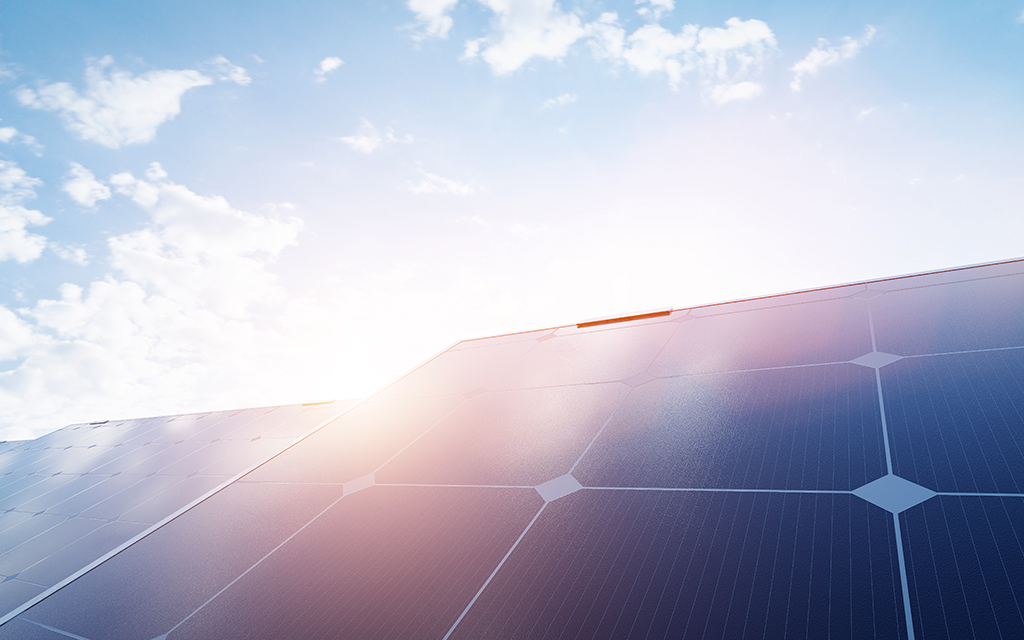 Sunlight reflecting on solar panels